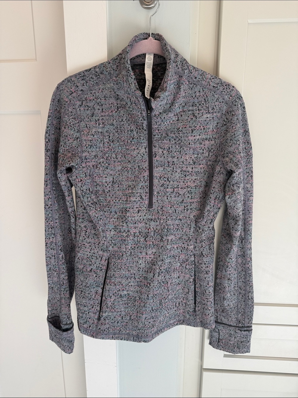 lululemon athletica Heathered Gray and Pink Quarter-Zip Pullover